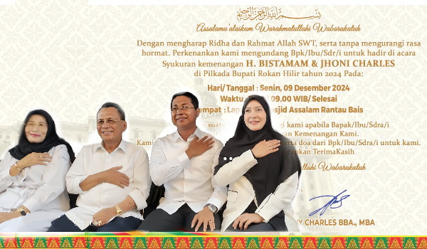 Besok, Paslon BIJAK Pemenang Pilkada Rohil Syukuran di Lapangan Masjid Assalam Rantau Bais