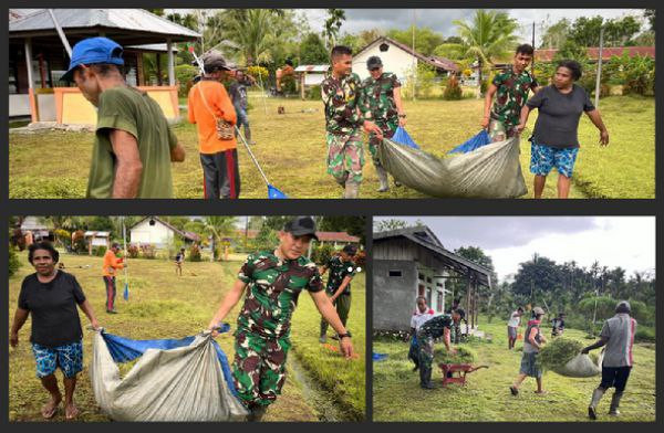 Satgas Yonif 122/TS Pos Yamara bersama Masyarakat Goro Bersihkan Gereja di Perbatasan Papua
