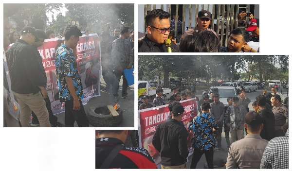 Bakar Ban Bekas, Massa GMPR Desak Kejati Usut Tuntas Dugaan Korupsi Dinas PUPR Kampar